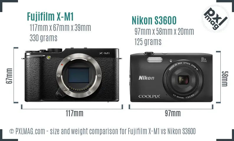 Fujifilm X-M1 vs Nikon S3600 size comparison