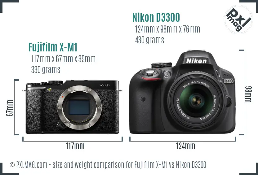 Fujifilm X-M1 vs Nikon D3300 size comparison