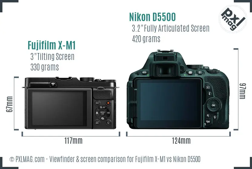 Fujifilm X-M1 vs Nikon D5500 Screen and Viewfinder comparison
