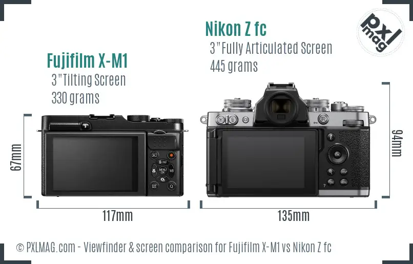 Fujifilm X-M1 vs Nikon Z fc Screen and Viewfinder comparison