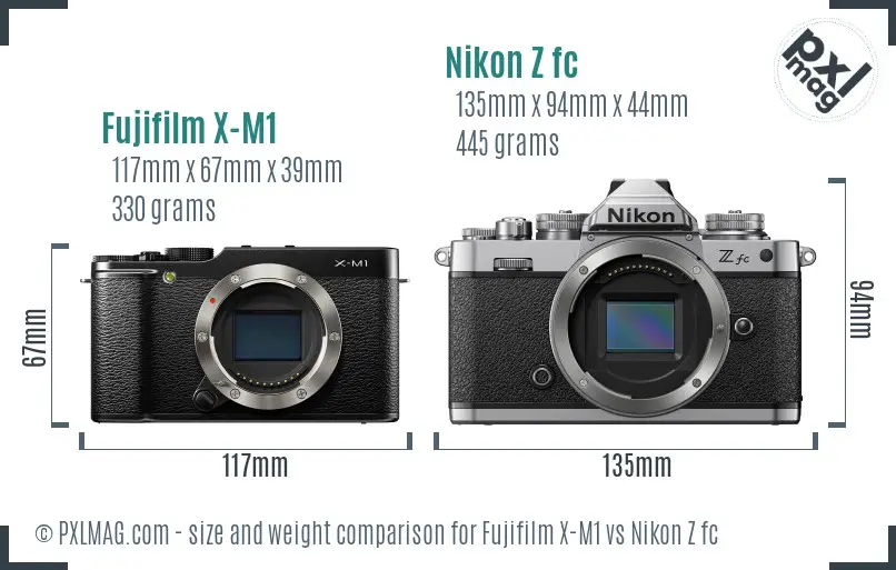 Fujifilm X-M1 vs Nikon Z fc size comparison