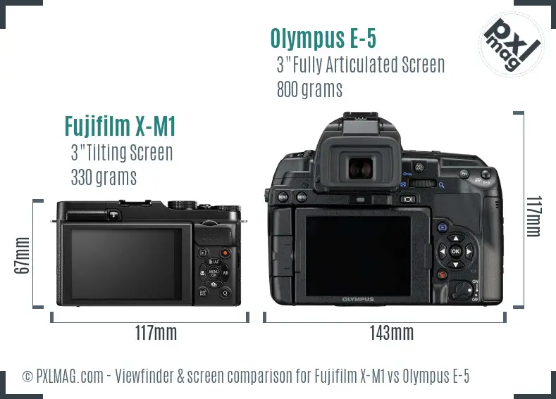 Fujifilm X-M1 vs Olympus E-5 Screen and Viewfinder comparison