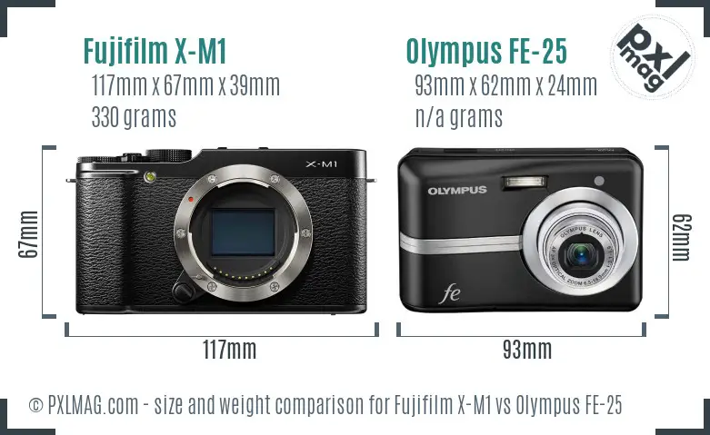 Fujifilm X-M1 vs Olympus FE-25 size comparison