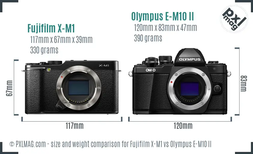 Fujifilm X-M1 vs Olympus E-M10 II size comparison
