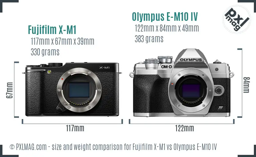 Fujifilm X-M1 vs Olympus E-M10 IV size comparison