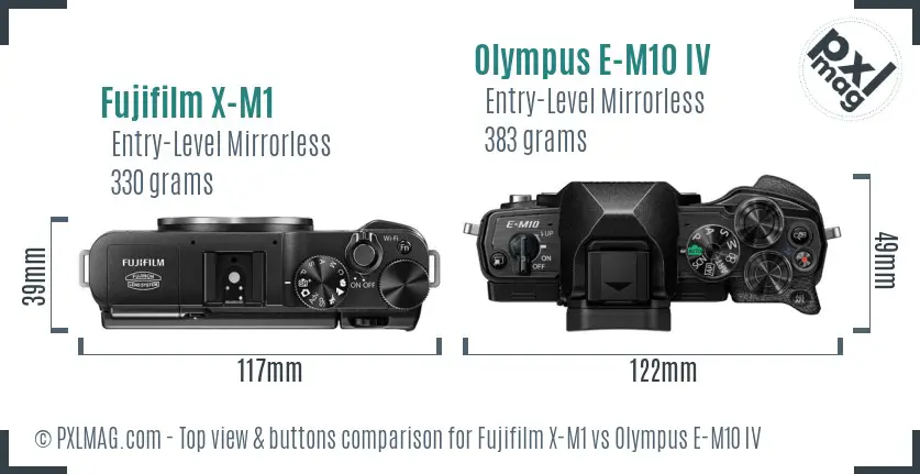 Fujifilm X-M1 vs Olympus E-M10 IV top view buttons comparison