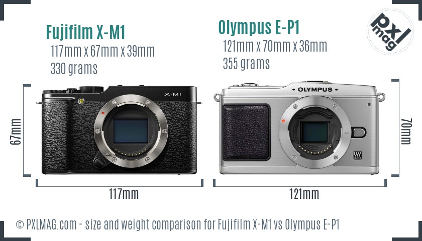 Fujifilm X-M1 vs Olympus E-P1 size comparison