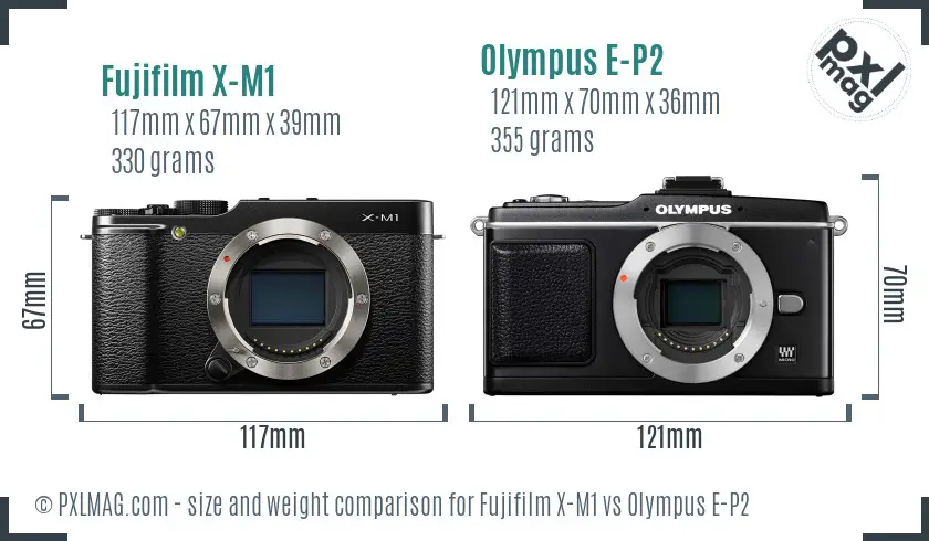 Fujifilm X-M1 vs Olympus E-P2 size comparison