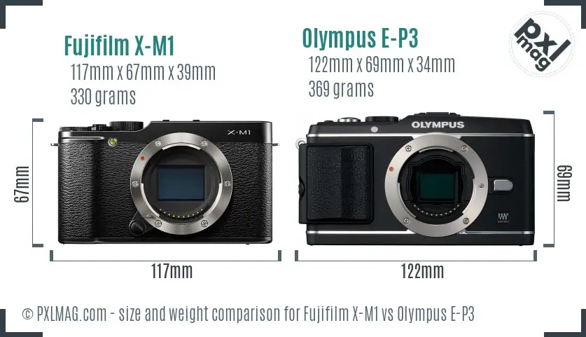 Fujifilm X-M1 vs Olympus E-P3 size comparison