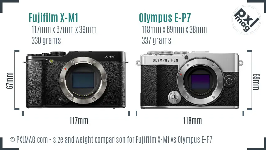 Fujifilm X-M1 vs Olympus E-P7 size comparison