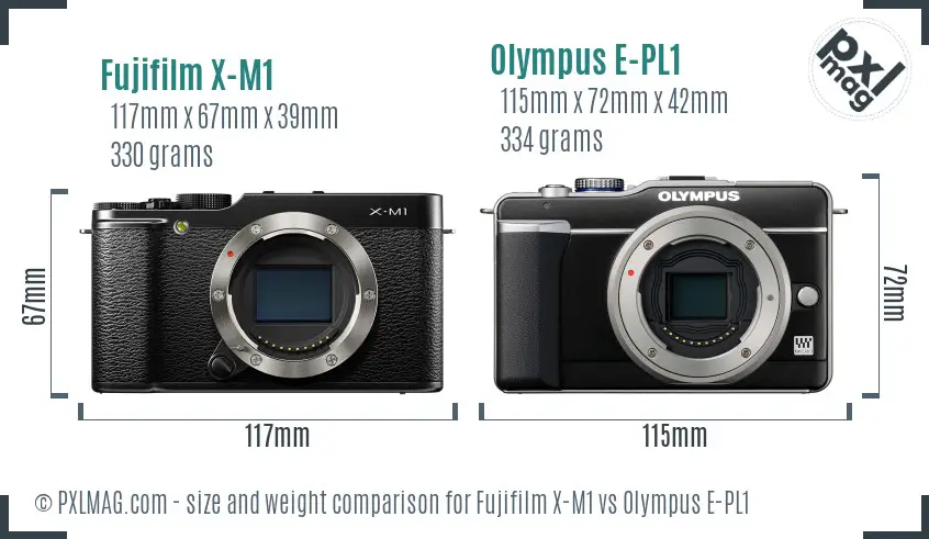 Fujifilm X-M1 vs Olympus E-PL1 size comparison Fujifilm X-M1 vs Olympus E-PL1 size comparison