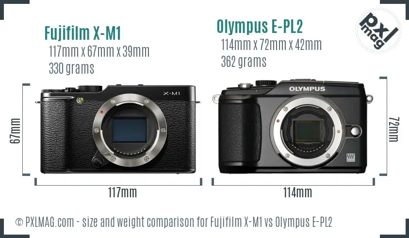 Fujifilm X-M1 vs Olympus E-PL2 size comparison