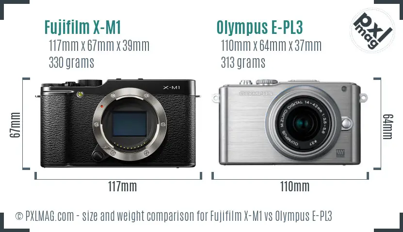 Fujifilm X-M1 vs Olympus E-PL3 size comparison Fujifilm X-M1 vs Olympus E-PL3 size comparison