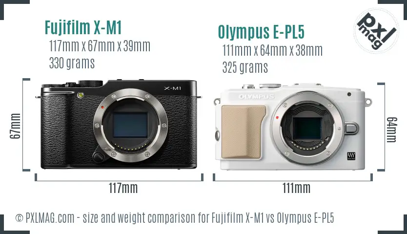 Fujifilm X-M1 vs Olympus E-PL5 size comparison