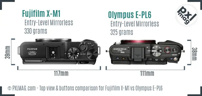 Fujifilm X-M1 vs Olympus E-PL6 top view buttons comparison Fujifilm X-M1 vs Olympus E-PL6 top view buttons comparison