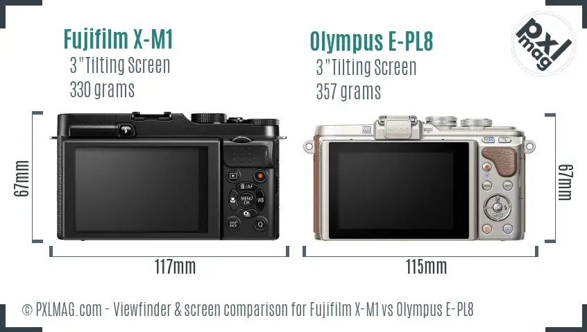 Fujifilm X-M1 vs Olympus E-PL8 Screen and Viewfinder comparison