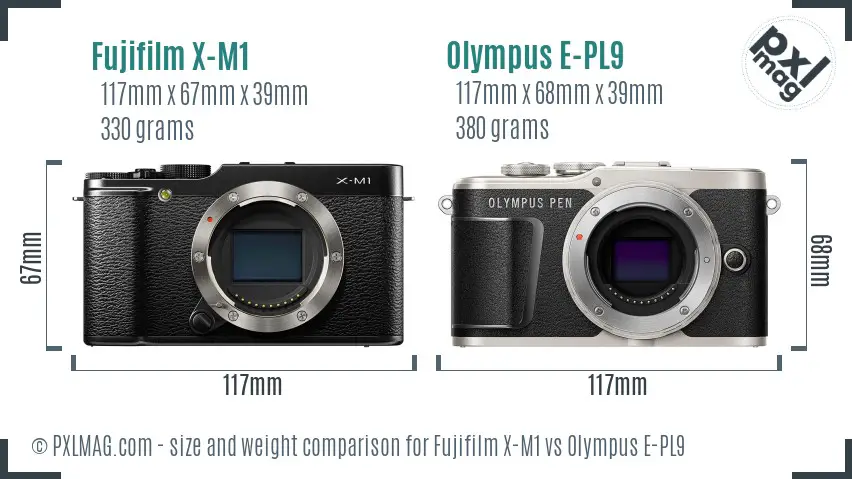 Fujifilm X-M1 vs Olympus E-PL9 size comparison