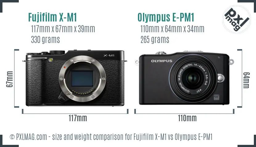 Fujifilm X-M1 vs Olympus E-PM1 size comparison