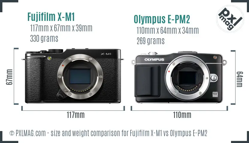 Fujifilm X-M1 vs Olympus E-PM2 size comparison