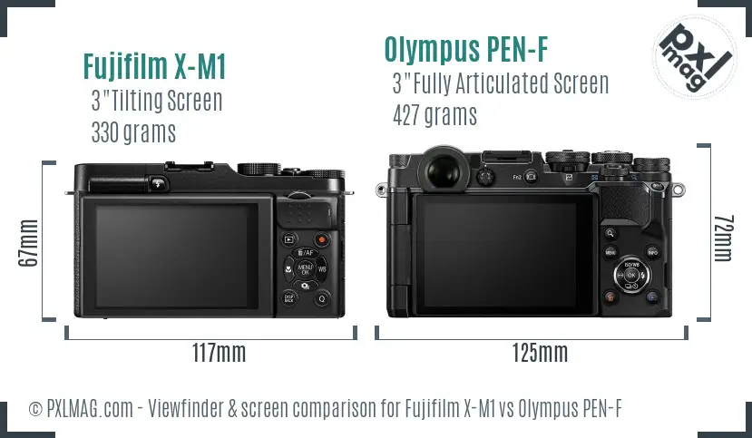 Fujifilm X-M1 vs Olympus PEN-F Screen and Viewfinder comparison
