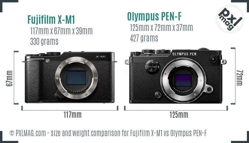 Fujifilm X-M1 vs Olympus PEN-F size comparison