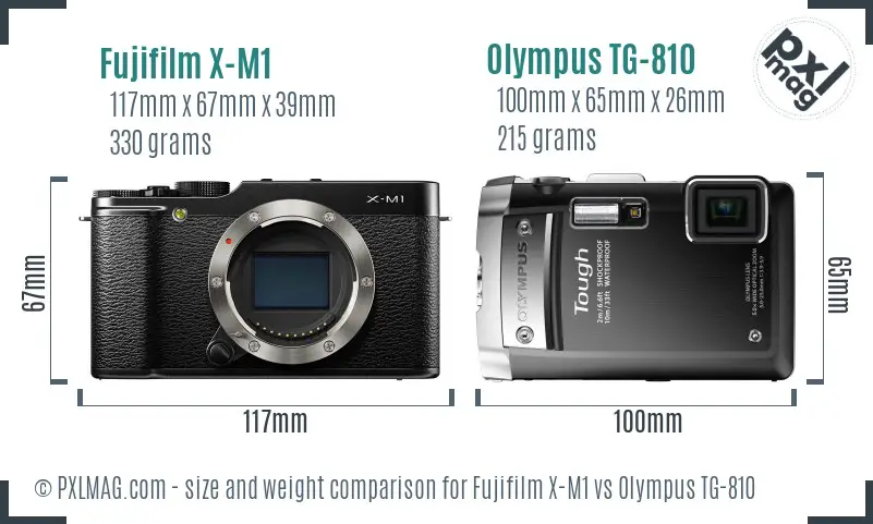 Fujifilm X-M1 vs Olympus TG-810 size comparison