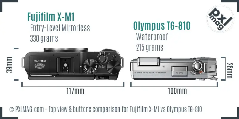 Fujifilm X-M1 vs Olympus TG-810 top view buttons comparison