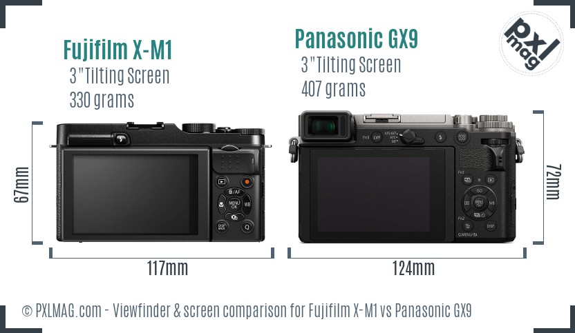 Fujifilm X-M1 vs Panasonic GX9 Screen and Viewfinder comparison