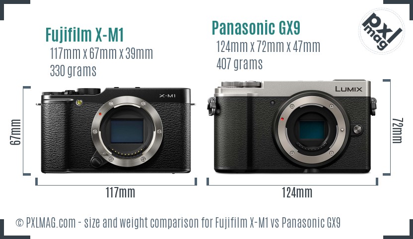 Fujifilm X-M1 vs Panasonic GX9 size comparison
