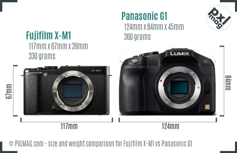 Fujifilm X-M1 vs Panasonic G1 size comparison