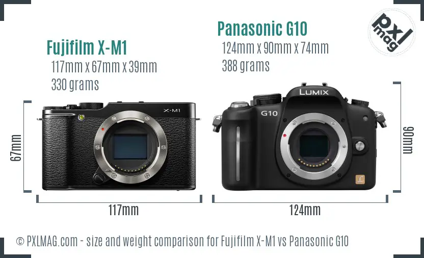 Fujifilm X-M1 vs Panasonic G10 size comparison