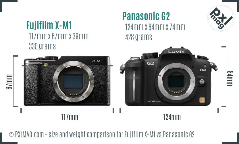 Fujifilm X-M1 vs Panasonic G2 size comparison