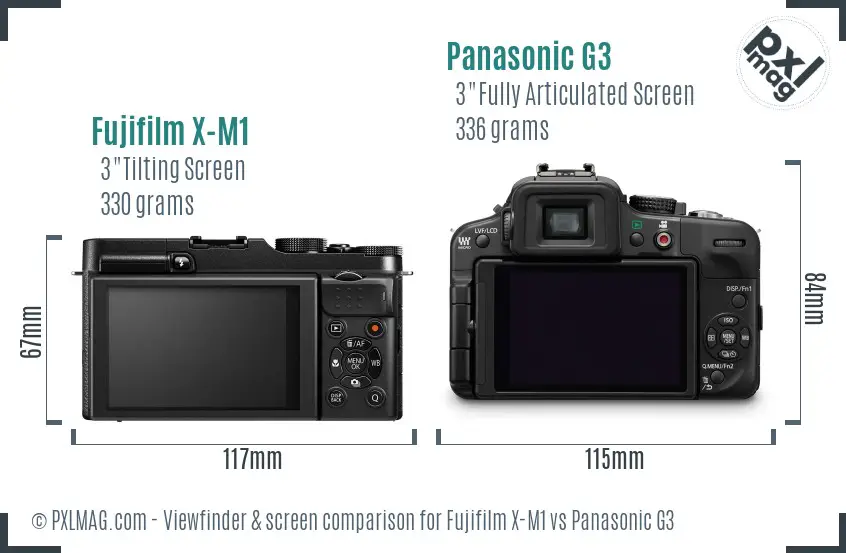 Fujifilm X-M1 vs Panasonic G3 Screen and Viewfinder comparison