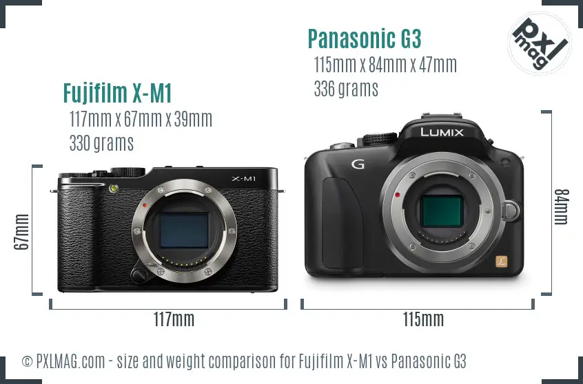 Fujifilm X-M1 vs Panasonic G3 size comparison
