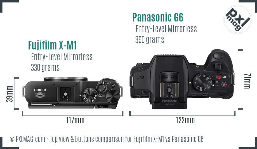 Fujifilm X-M1 vs Panasonic G6 top view buttons comparison