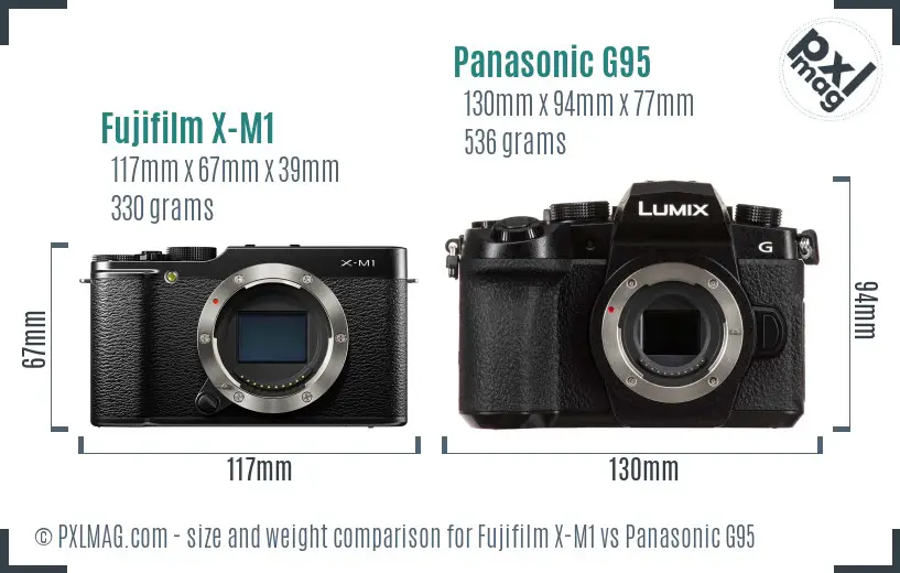 Fujifilm X-M1 vs Panasonic G95 size comparison