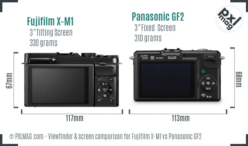 Fujifilm X-M1 vs Panasonic GF2 Screen and Viewfinder comparison