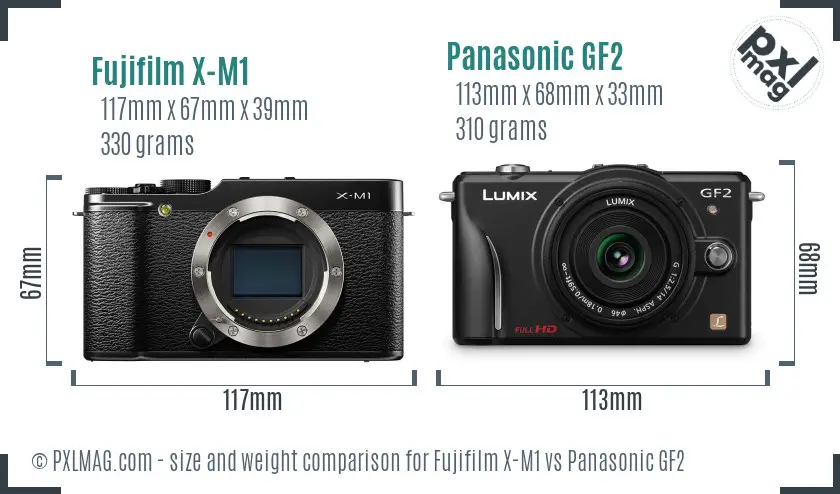 Fujifilm X-M1 vs Panasonic GF2 size comparison
