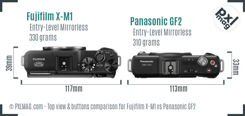 Fujifilm X-M1 vs Panasonic GF2 top view buttons comparison