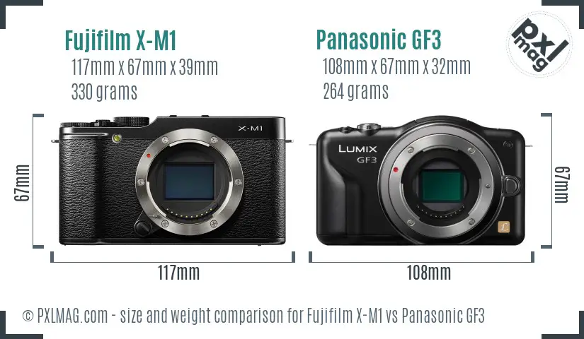 Fujifilm X-M1 vs Panasonic GF3 size comparison