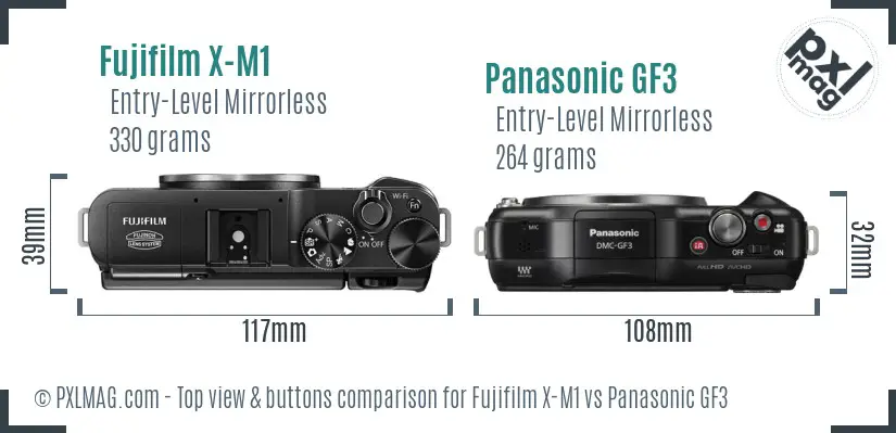 Fujifilm X-M1 vs Panasonic GF3 top view buttons comparison