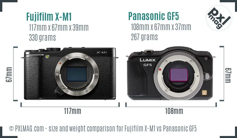 Fujifilm X-M1 vs Panasonic GF5 size comparison