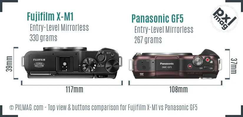 Fujifilm X-M1 vs Panasonic GF5 top view buttons comparison