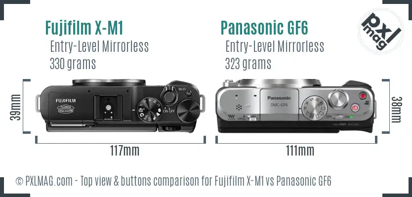 Fujifilm X-M1 vs Panasonic GF6 top view buttons comparison