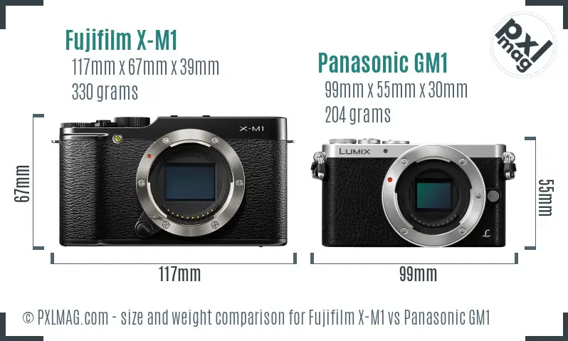Fujifilm X-M1 vs Panasonic GM1 size comparison