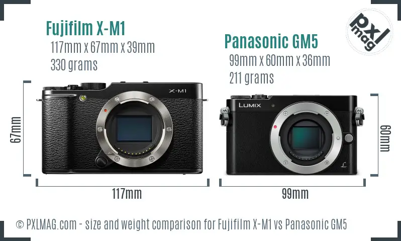 Fujifilm X-M1 vs Panasonic GM5 size comparison Fujifilm X-M1 vs Panasonic GM5 size comparison