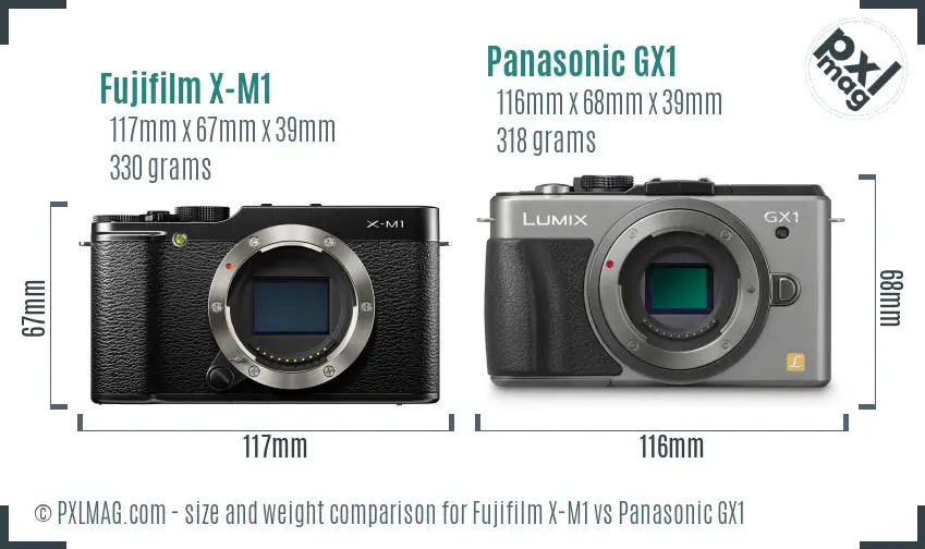 Fujifilm X-M1 vs Panasonic GX1 size comparison