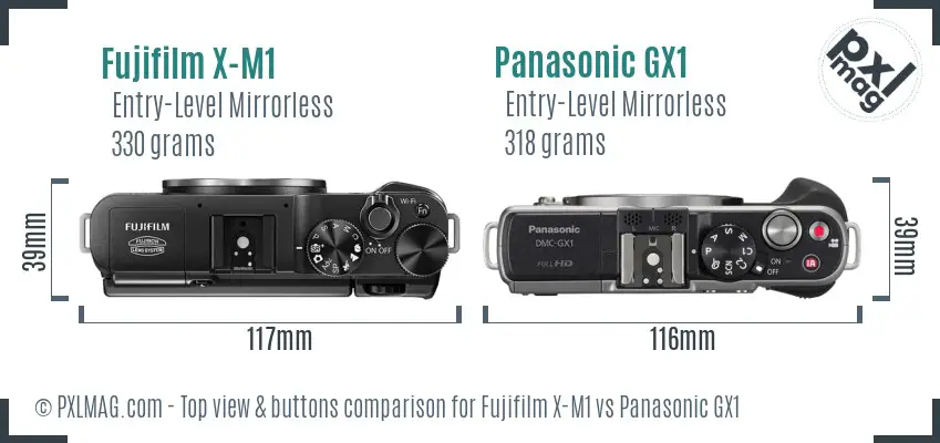 Fujifilm X-M1 vs Panasonic GX1 top view buttons comparison