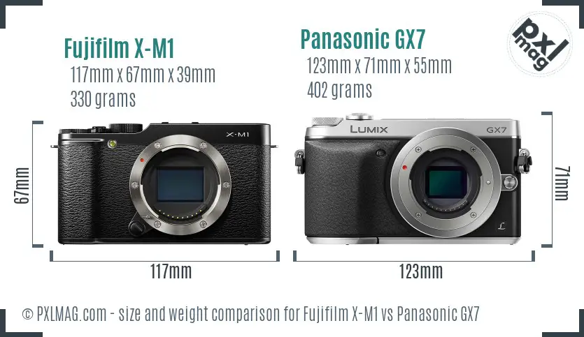 Fujifilm X-M1 vs Panasonic GX7 size comparison Fujifilm X-M1 vs Panasonic GX7 size comparison