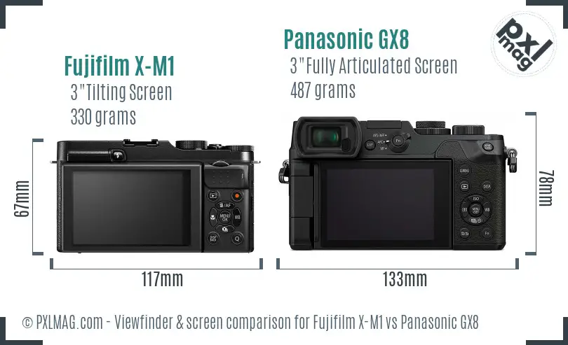 Fujifilm X-M1 vs Panasonic GX8 Screen and Viewfinder comparison